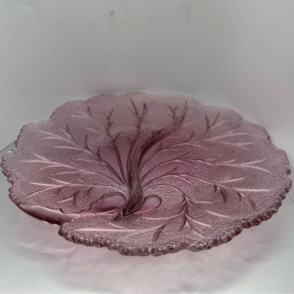 Vintage Indiana Glass Pink Divided Serving Plate — 10″ Mid-Century Glassware